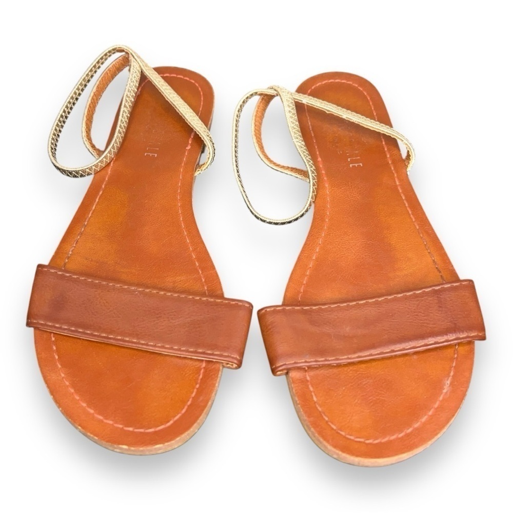 Size 6 Women’s Aeropostale Sandals Tan Brown Gold Strap Vacation Minimalism